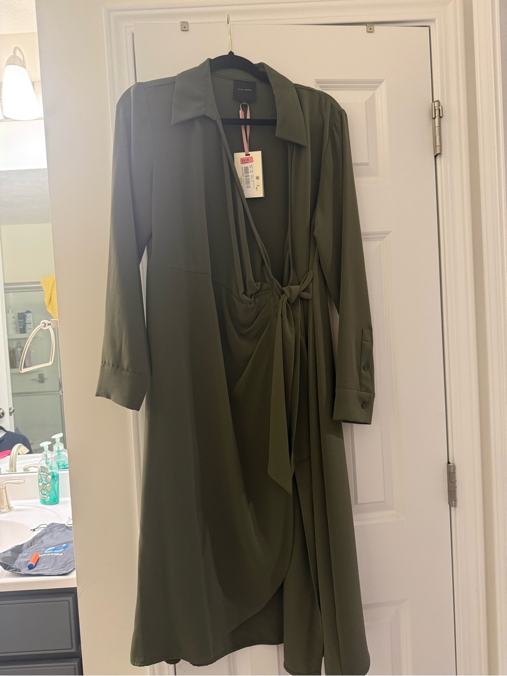 Alex Marie Olive Tie-Front Long Sleeve Dress